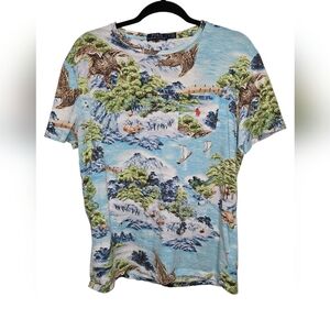 Vtg Polo Ralph Lauren Tshirt Graphic Nature All Over Print Summer Tropical, MED